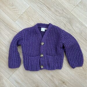 Zara Kids Vibrant Purple Knit Grandpa Sweater